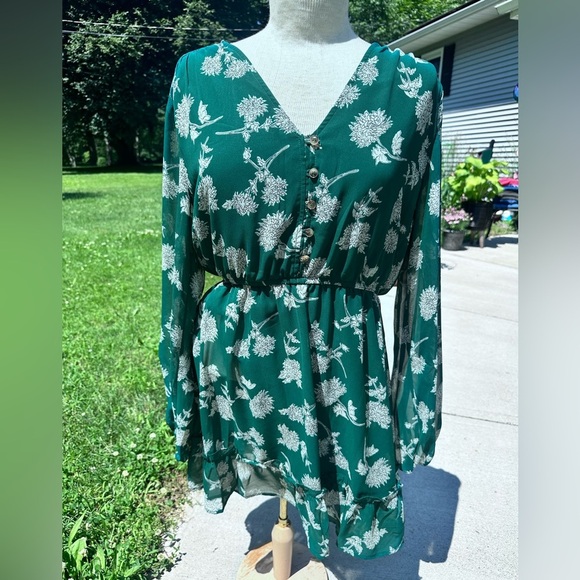 Rokoko Green Floral Button-Down Dress L - Picture 1 of 3